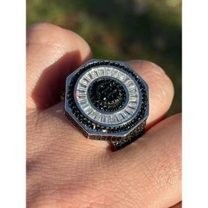 Iced Out Black Diamond Baguette <b>Ring</b> Oxidized 925 Sterling <b>Silver</b> <b>Pinky</b> <b>Ring</b> Hip Hop Rapper Style Statement Jewelry - Product Image 1