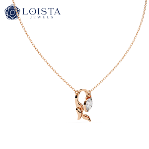 Women's 925 Silver Rhodium Plated Crystal Pendant Necklace Minimalist Plant Design Round Brilliant Cut Claw Setting <b>Box</b> Chain - Product Image 4