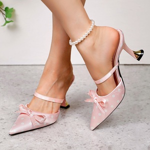Sweet Style <b>Bow</b>-knot Polka Dot Pointed-toe Stiletto Heel Buckle Closure PU Upper Summer Casual Women's <b>Sandals</b> 1688 Source - Product Image 2