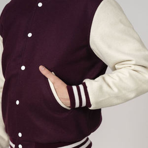 Veste universitaire pour homme, bordeaux et blanc, veste de baseball personnalisée, veste bomber universitaire avec manches en cuir PU, fabricant OEM - Product Image 2