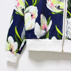 Women Basic Coats Flower Print Long Sleeve Zipper Bomber Warm Jacket Casual Coat - Product Image 4