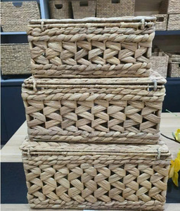 Woven Water Hyacinth <b>Foldable</b> Storage <b>Basket</b> with Lids Wicker Rattan for Kitchen or <b>Laundry</b> Clothes Organization - Product Image 4