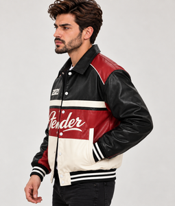Blouson universitaire personnalisé pour homme en similicuir, style color block, avec logo brodé et boutons-pression, style streetwear, vestes universitaires - Product Image 3