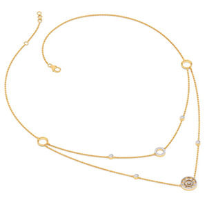 Collar de diamantes con diseño de círculos en capas, cadena doble colgante y medallón geométrico - Product Image 5