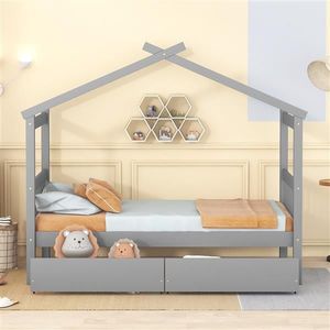Twin Size Wooden <b>House</b> <b>Bed</b> with Drawers Gray Kids' <b>Bed</b> with Storage Drawers - Product Image 2