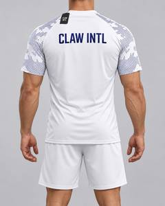 Maillot de football pour homme, blanc et bleu, impression par sublimation, col rond, manches courtes, polyester respirant, coupe ajustée - Product Image 6