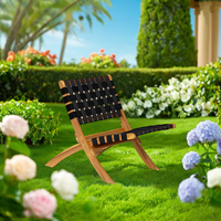 Chaise de salle à manger pliante moderne pour intérieur et extérieur, résistante aux intempéries, basse, portable, en bois d'acacia massif tressé noir, mobilier d'extérieur