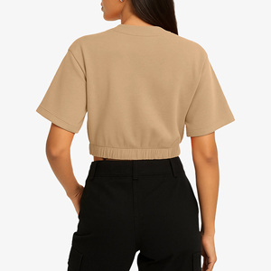<b>Bubbles</b> Summer Crop <b>Top</b> Pink Short Sleeve Crew Neck Loose Fit Solid Color Pocket Detail Casual Wear Spring Cropped T-Shirt - Product Image 5