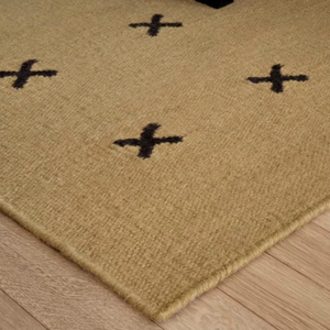 Handmade Wool <b>Rug</b> Flatweave Area <b>Rug</b> Minimalist Handwoven Carpet Soft Neutral Floor <b>Rug</b> Cross Pattern <b>Thin</b> - Product Image 1