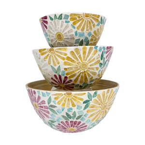 Cuenco de fruta de bambú hecho a mano con incrustaciones de Capiz de flores coloridas, único hogar cocina decorativa para servir ensaladera para fiestas - Product Image 4