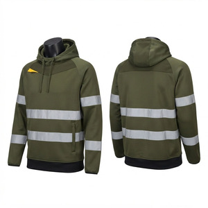 Sudadera con Cremallera Premium para Trabajo, 320 GSM, 100% Algodón Felpa, Verde Oliva, Paneles con Cinta Reflectante de Seguridad, Logotipo Personalizado, Cuello Redondo, Corte Holgado - Product Image 1