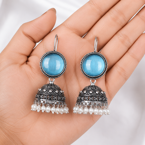 Bohemian Oxidized <b>Silver</b> Multi Color <b>Dangle</b> Indian Jhumka <b>Earrings</b> for Women Direct Factory - Product Image 1