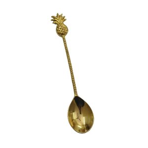 Solid Brass Gold Plated Mirror Dinner <b>Spoon</b> Handmade Long Handle Embossed Double Leaves Design Dishwasher Safe for Weddings - Product Image 5
