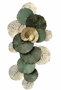 Ensemble de 2 pièces d'art mural en métal encadré de style nordique, sculpture murale en forme de feuille de ventilateur à fleurs bleues dégradées, décoration d'appoint pour le salon - Product Image 4