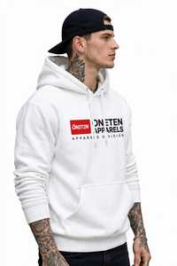 Men's <b>White</b> Hooded Pullover <b>Sweatshirt</b> 100% Cotton French Terry Regular Sleeve Solid Color Autumn Wear - Product Image 4