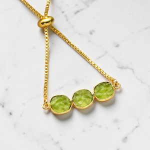Handmade Raw Peridot Brass Gold Plated Three Stone Rough <b>Gemstone</b> <b>Bracelet</b> Minimalist Boho Jewelry Birthstones - Product Image 3
