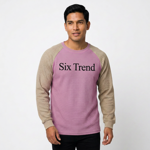 เสื้อแขนยาวทรงวาฟเฟิล ซิกซ์ เทรนด์ ยูนิเซ็กส์ คอโอ แขนราแกลน ลำลอง คอกลม ผ้าฝ้าย 100% แห้งเร็ว ระบายอากาศได้ดี ทรงปกติ - Product Image 1