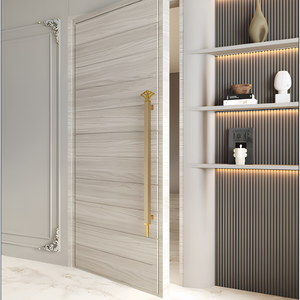 Aluminum Main Door Leaf Design Pull <b>Handle</b> Silk <b>Black</b> PVD Gold Rose Gold AB Matt Leaf Finial Entrance Door Hardware - Product Image 1