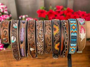 Collar de perro de cuero acolchado hecho a mano con girasol azul Collares de perro resistentes florales hechos a mano de cuero genuino Premium - Product Image 6