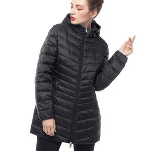 <b>Women's</b> Black Hooded Puffer <b>Jacket</b> Long Length Zipper Closure Windproof Casual Winter Coat Polyester Wadding Solid Color - Product Image 3