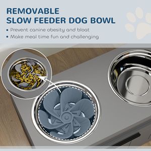 Supporto Rialzato per Ciotole per Cani con 2 Ciotole in Acciaio Inossidabile e Cassetto Portaoggetti, Tappetino Slow Feeder per Animali Domestici di Taglia Grande, Inclusi Gatti - Product Image 4