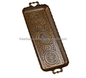 Plateau de service carré en cuivre décoratif de fantaisie pour le café et le thé, artisanat artisanal moderne et durable fait à la main avec taille et logo personnalisables - Product Image 6
