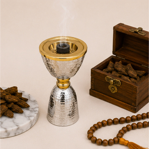 Luxury Hammered Metal Bakhoor Burner Gold Trim Vintage Arabic Mabkhara Incense Holder for Oud Charcoal Middle East Home <b>Decor</b> - Product Image 4
