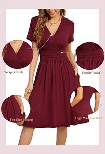 Robe fourreau tricotée unie pour femme, col en V, longueur genou, ajustée, avec ceinture, manches trois quarts, taille haute, ourlet portefeuille, pour soirée - Product Image 6