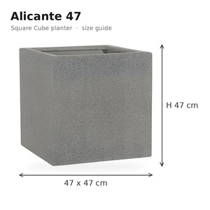 Alicante 47 Grey Fiberstone <b>Square</b> Cube <b>Planter</b> 47x47x47cm Medium Indoor <b>Outdoor</b> Flower Pot Weatherproof Vietnam - Product Image 3