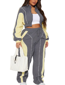 Ensemble 2 pièces automne de haute qualité en gros, avec logo personnalisé, dentelle unie, style vintage, décontracté, respirant, manches longues, fermeture éclair, coupe ample et sportive - Product Image 4