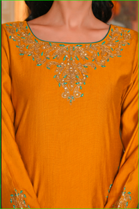 Conjunto de Kurta Maharani Bordado con Dori Color Mostaza - Product Image 2