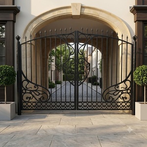 Portail de jardin double en fer forgé artisanal KHP, motif floral exquis, robuste, galvanisé, entrée sécurisée, design victorien - Product Image 4
