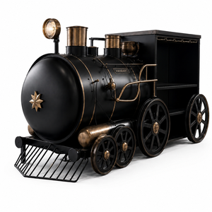 Chariot de bar moderne et durable, style locomotive industrielle, avec porte-verres à vin et rangement pour bouteilles, pour la maison - Product Image 1