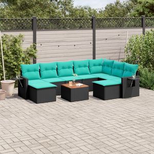 Set di divani da giardino in polyrattan nero da 10 pezzi con cuscini, mobili da esterno - Product Image 1