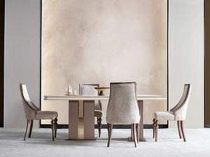 Ensemble de salle à manger moderne de luxe en teck massif, écologique et durable, avec 7 chaises et table rectangulaire dorée, idéal pour entrée d'appartement contemporain - Product Image 2