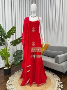 Sharara pour femme, faite main, moderne, ethnique, en Faux Georgette lourde et pailletée, pour Remise de diplôme, Diwali, Mariage, Fête, Été, Hiver, Toutes occasions. - Product Image 4