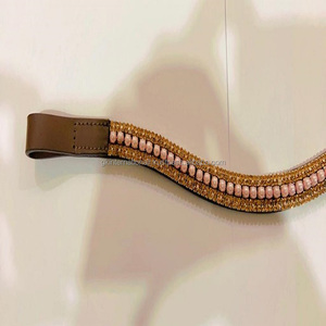สายหนังวัวแท้หนาชั้นเดียวคุณภาพเยี่ยมดีไซน์แบบสายหนังม้าด้วยคริสตัลสีทอง3แถวและไข่มุกสีชมพูแวววาว - Product Image 6