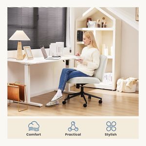 Criss <b>Cross</b> <b>Legged</b> Office <b>Chair</b> with Wheels PU Leather Armless Executive <b>Chair</b> in Beige - Product Image 2