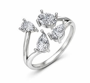 Anillo de Compromiso y Boda de Plata 925 con Cuatro Piedras de Diamante Corte Pera y Baño de Rodio para Mujer, Elegancia y Lujo - Product Image 1