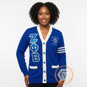 เสื้อคาร์ดิแกนผู้หญิง Zeta Phi Beta แบบกำหนดเอง ราคาถูก ขายดีที่สุด เสื้อผ้าสตรีนักศึกษา สำหรับฤดูหนาว ทำจากผ้าขนสัตว์ถักลายทาง สวมใส่สบาย มีกระดุม - Product Image 4