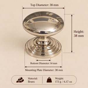 Bouton de meuble rond en laiton massif poli SHUBHAM 38 mm, bouton de tiroir doré avec plaque de montage décorative - Product Image 4