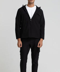 Veste décontractée coupe oversize en coton tricoté noir à capuche avec fermeture éclair coupe-vent pour homme – Idéale pour l'automne - Product Image 1