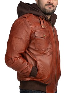 <b>Mens</b> Watchman Hooded Brown Vintage <b>Leather</b> <b>Jacket</b> - Product Image 2