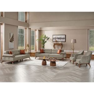 Juego de Sofás Modernos de Madera de Teca Sólida, Sofá de Lujo de 11 Plazas con Tapicería de Terciopelo, Mesa de Centro Minimalista Turca, Muebles para Sala de Estar y Villa - Product Image 1