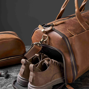 Sac à vêtements en cuir avec poignée, fermeture éclair, style fourre-tout, doublure en polyester marron, capacité 20L, pour voyage d'affaires - Product Image 5