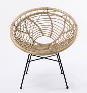 Sillón de Ratán Natural Tejido a Mano con Patas de Metal para Sala de Estar, Patio, Muebles de Interior y Exterior - Product Image 4