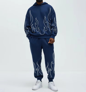 Sweat-shirt décontracté pour homme, coupe oversize, brodé motif flamme, patchwork imprimé marine, collection hiver, offre spéciale - Product Image 5