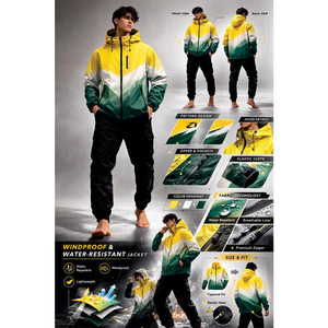 Ventes en gros de vestes coupe-vent en nylon de haute qualité, à capuche, dégradées, imperméables, pour la randonnée, l'entraînement en plein air, vestes pour hommes - Product Image 3
