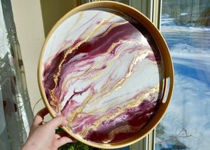 Handmade Wood Enamel Coated Appetizer <b>Platter</b> Snack Presentation Tray Tea Coffee Serving Board Dining Table Kitchen Home Restaur - Product Image 3