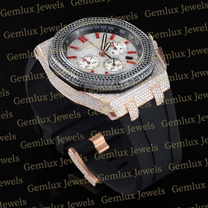 Alta calidad Pass Diamond Tester Cronógrafo D VVS Iced Out Moissanite Diamond Auto Fecha Negro Correa de goma Reloj para hombres - Product Image 1